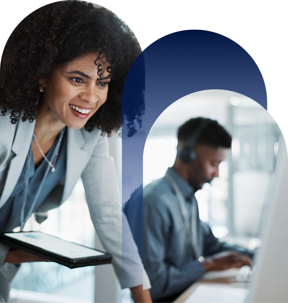 Two persons working in a office a woman and a man.